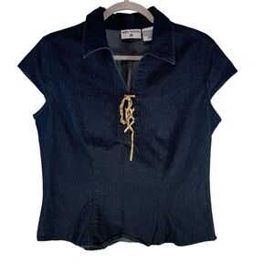 Kathy Ireland Denim Lace-Up Top Medium Y2K Western Corset Jean Blouse